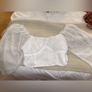 White Blouse Crop Top Shein